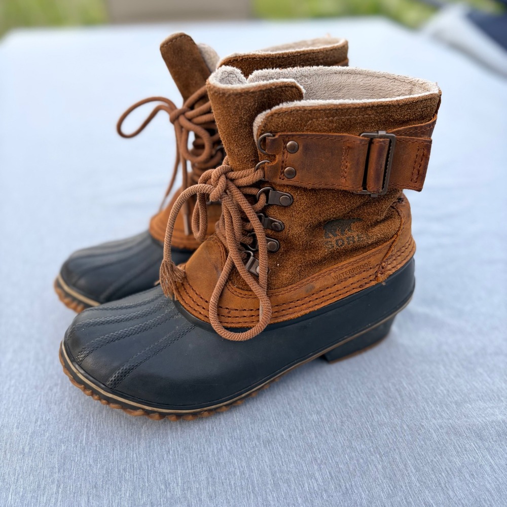 Sorel Boots Womens 7 Winter Fancy Lace II Duck Boot NL2125-286 Brown Leather